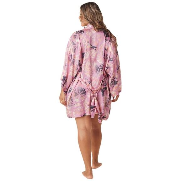 Spell Marshmallow Sky Floral Print Short Robe Kimono Cover Up Musk Small Medium - Picture 9 of 9
